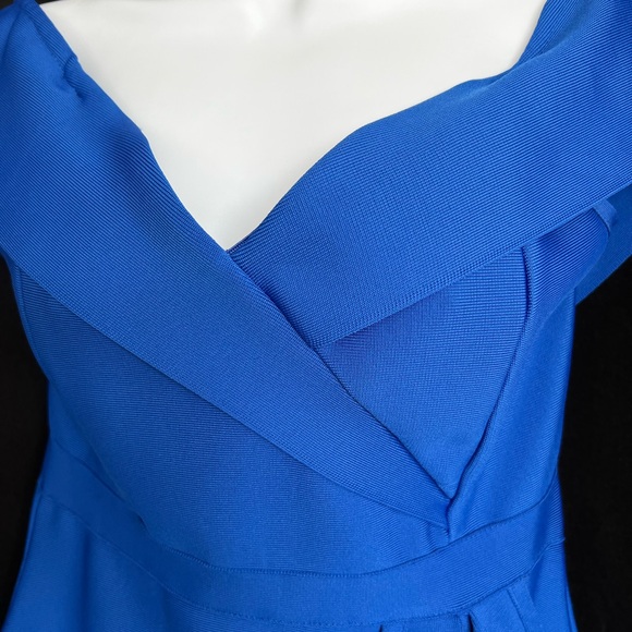 💙 NWOT Elegant Cobalt Blue Off-Shoulder Bandage Dress | Women’s Medium - Picture 8 of 14